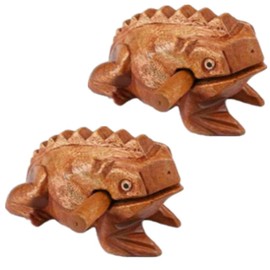 CQADSC 2 PCS Wooden Frog Mini Wooden Frog Croaking Percussion Instrument Musical Instrument Croaking for All Ages（2.75 * 1.96 * 1.96 inches）