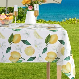 SASTYBALE Outdoor Tablecloth with Umbrella Hole and Zipper, Summer Lemon Table Cloth Wrinkle Resistant, Spill-Proof & Oil-Proof Table Cover for Summer Party Picnic Dinner (Rectangle, 52" x 70")