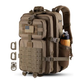 Hannibal Tactical 45L MOLLE Assault Backpack, Tactical Backpack Military Army Camping Rucksack with Bottle Holder, 3-Day Pack Trip w/USA Flag Patch, D-Rings, Khaki