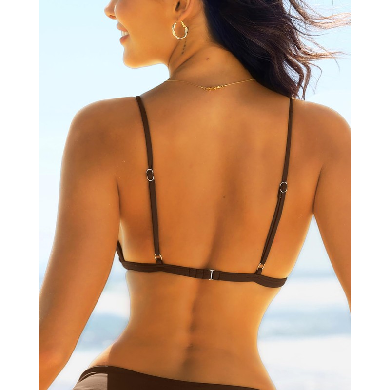 Aqua Eve - Bikini triangular sin parte inferior, Marrón, M