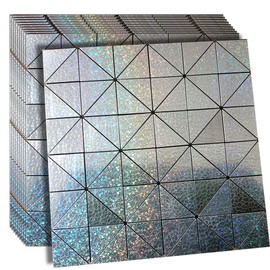 XUANINY Peel and Stick Backsplash Tiles, Rainbow Triangle Aluminum Surface Metal Mosaic Sticker, Rainbow-Colored Wall Sticker for Living Room, RV，Bar (11.81"x11.81") (Lasing+Relief, 10)