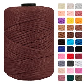CAMAL Polypropylene Cord 3mm 185 Yards Colorful Polyester Yarn Handmade Knitting Thread Macrame Cord 3mm for Crochet Bags, DIY Crafts, Plant Hangers, Making Macrame Project(Coffee)