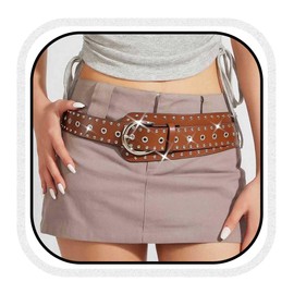 COSYDAYS Wide Waist Belt Black Punk Leather Belts Fashion for Women (Brown)