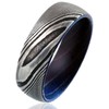 Gorgeous 8mm Damascus Steel Low Dome Band Ring with Wood