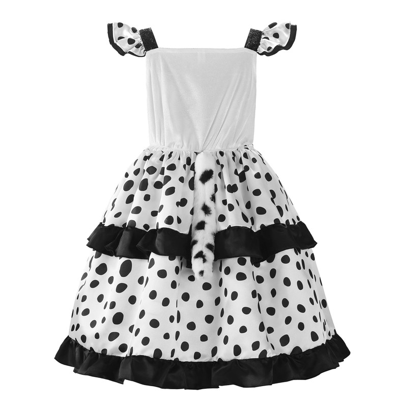 ReliBeauty Dalmatian Costume for Children, Girls, with Ears, Headband Tail,