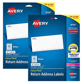 Avery Address Labels with Sure Feed for Inkjet Printers, 0.5" x 1.75", 800 Labels, Permanent Adhesive (18167), White (2 Pack, 1600 Labels Total)