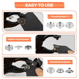 Robust Push Button Tool with Pliers - Portable Eyelet Pliers Set with 60 Sets 15 mm - Secure Press Studs for Boat Cover, Push Button Tool, Replace Metal Press Studs, Canvas