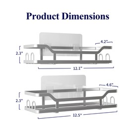 Kitsure Shower Caddy Extra Large - Adhesive Shower Organizer, Stainless Steel Shelf for Inside Shower, No Drill Bathroom Organizers and Storage, Home Decor Accessories, 2 Pack,Sliver