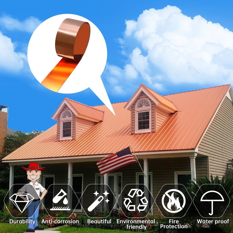 Uxney Copper Sheet Roll, 1000x200x0.4mm Copper Flashing Roll, 27 Gauge