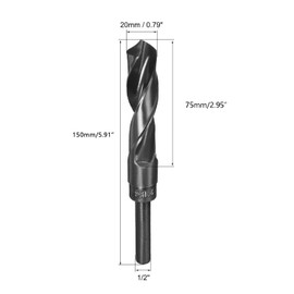 TA-VIGOR 20mm Reduced Shank Drill Bit, 1/2 Inch Shank Blacksmith Drill Bit High-Speed Steel Twist Drill Bit HSS 9341 for Aluminium, Steel, Wood, Plastic, Black Oxide