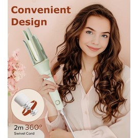 Rizador de pelo automático - Rizador de pelo giratorio automático - Rizador de pelo profesional para ondular el cabello, prevención de enredos, rotación bidireccional (Verde)