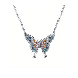 Dainty Butterfly Pendant Necklace Colorful Rhinstone Sweet Butterfly Necklace for Women