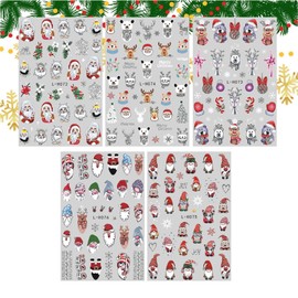 Christmas Nail Stickers | 5X Cartoon Winter Nail Stickers - Colorful Little Girls Nail Decals, Christmas Gel Nail Stickers, Holiday Nail Arts Stickers for Kids