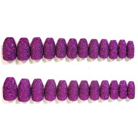 Nothing But Sparkle Glitter Ballerina Press-On Nails - 24 Pieces - Artificial Nail Kit (Plum Perfection, Ballerina)