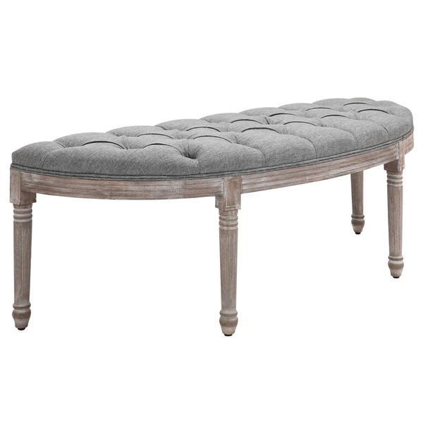 HOMCOM Vintage Semi-Circle Hallway Bench Tufted Upholstered Linen-Touch Fabric Accent