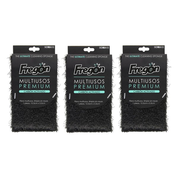 Farvisan 3 Pack, Fibra Esponja Multiusos de Carbón Activado Fregón