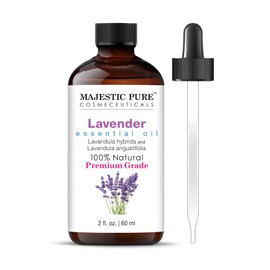 MAJESTIC PURE Lavender Essential Oil with Glass Dropper | 100% Pure and Natural Lavender Oil | Premium Grade Essential Oils for Diffusers, Skin, Aromatherapy, Massage | 2 Fl Oz