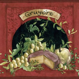 CONCORD WALLCOVERINGS ™ Wallpaper Border Vintage Pattern Cheese Grapes Words for Cottage Kitchen Dining Room, Red Black Green Beige, 15 ft by 10.25 in KM7846B