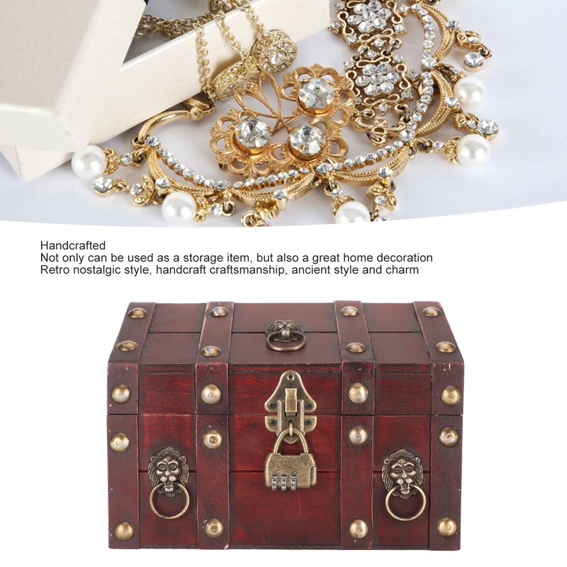 Treasure Chest Storage Box with Combination Lock Handcraft Exquisite Wood