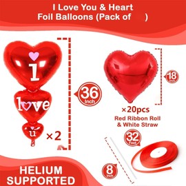 Valentine's Day Decorations Kit -20PCS Valentine's Red Love Heart Foil Balloons,500 PCS Red Rose Petals for Romantic Valentines Wedding Bridal Anniversary Engagement Proposal Romantic Decor (red-1)