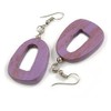 55mm Long/Antique Lilac Purple Painted Wood O-Shape Drop Earrings