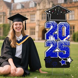 Graduation Yard Signs Class of 2025, HYLEBOR 35 Inch DIY Name Congrats Grad Yard Sign with Metal Stakes, Large Grad Yard Sign for College High School Party Outdoor Decorations Celebration (Blue)