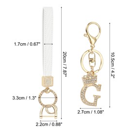 PATIKIL Leather Wristlet Keychain, Crown Design Initial Letter G Keychains with Key Ring and D Ring Car Keys Keychain Decorative Alphabet Key Chain for Bag Backpack DIY, Gold Tone