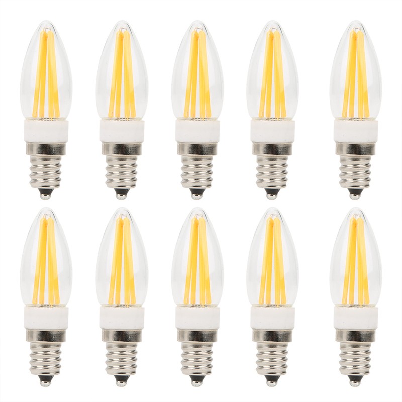 10Pcs E12 Long Filament Light Bulbs 3W AC110V Chandelier Ceiling
