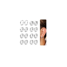 Nelytiya 8 Pairs of Men's Stainless Steel Black Silver Earrings Men's Hoop Earrings Set for Men Women, Stainless Steel