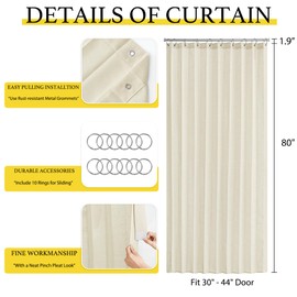 NICETOWN 80 Inch Long Linen Sheer Curtains for Bedroom Living Room, Light Filtering Door Curtain for Doorway, Temporary Room Divider Sliding Door Shade for Closet, 1 Panel, Greyish White, 38" Wide