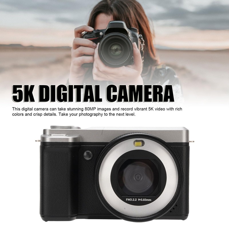 5K Digital Camera, 80MP WiFi Vlogging Camera for Photography with