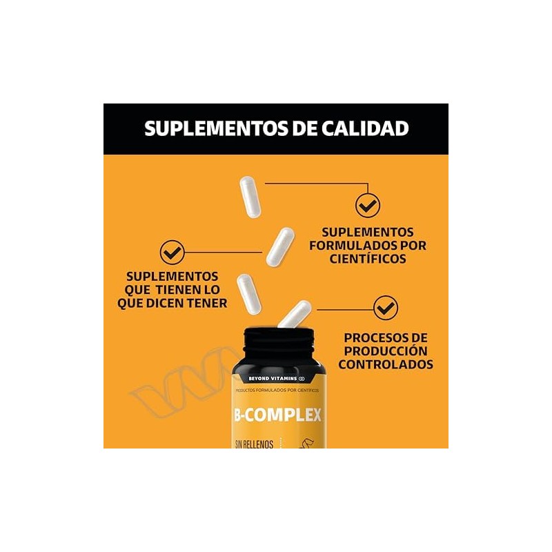 B-Complex Vitaminas Complejo B Premium 100 Vegano Sin rellenos Suplementos