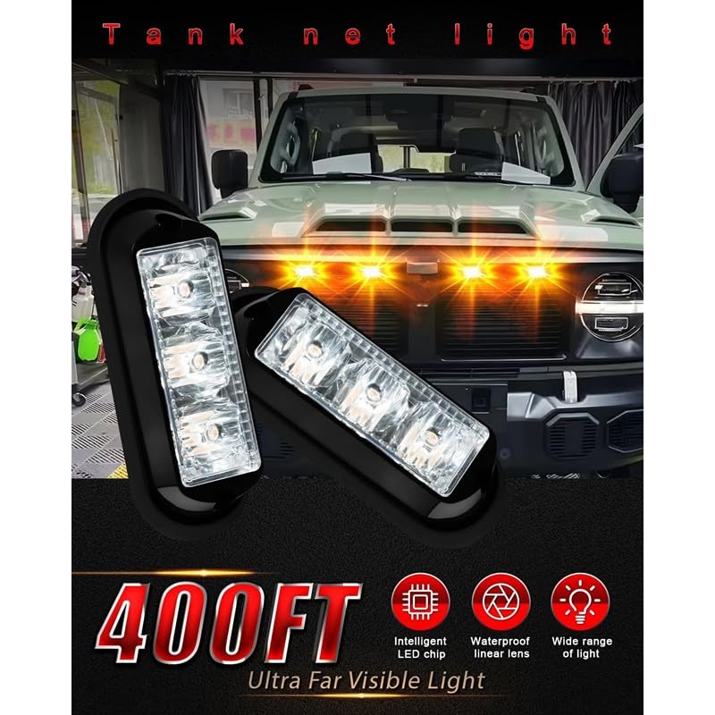 EverBrightt 2-Pack Amber/Yellow 3 LED Car Flashlight DRL Truck Emergency