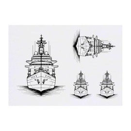4 x 'Military Ship' Temporary Tattoos - Water Resistant, Skin-Safe, Non-Toxic Transfers, Mixed Sizes (TO00078298)