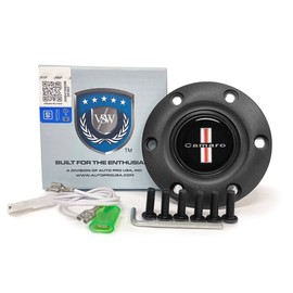 VSW S6 Black Horn Button Compatible with 6 Bolt Steering Wheel, Camaro Emblem, STE1024BLK