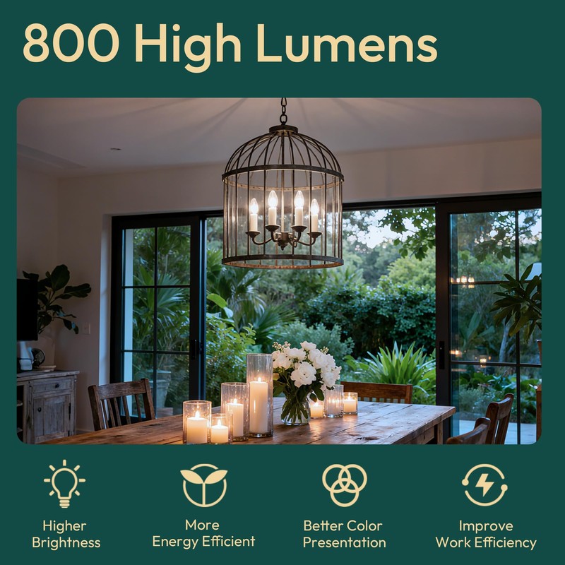 ALAMPEVER 12 Pack Chandelier Light Bulbs 100 Watt Equivalent, 800LM