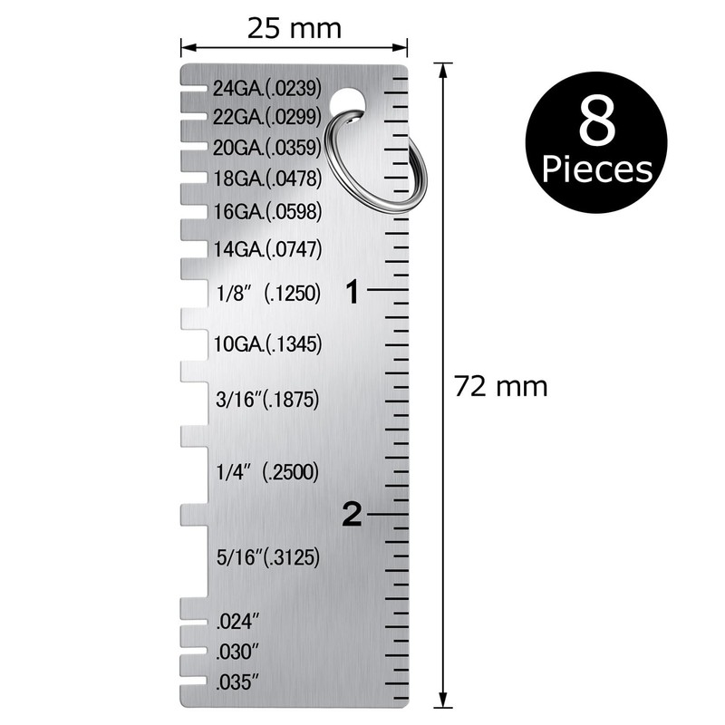 Weewooday 8 Pcs Wire/Metal Sheet Thickness Gauge Metal Tool Stainless