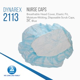 Dynarex Disposable Nurse Scrub Caps - Moisture-Wicking, Lightweight, Breathable Head Cover, Elastic Fit - 24", Blue, Box of 100 Caps