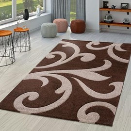 Brown Cream Area Rug with Contour Cut and Modern Floral Pattern, Size: 6'7" x 9'6"