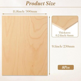 LOYORTY 8PCS 12 x 9 Inch Basswood Sheets for Crafts, 1/4 Inch(6mm) Thick Plywood Sheets, Unfinished Unfinished Wood Pieces for Laser Cutting, CNC Cutting and Wood Burning