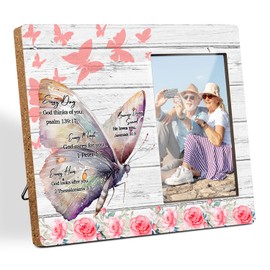 Christian Gifts Picture Frame for Women Men, Inspirational Bible Verse Wooden Picture Frame, Christian Religious Gifts for Friends, Floral Butterfly Decoration Photo Frame Gifts(4x6 Inch Photo)