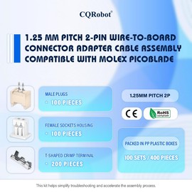 CQRobot JST GH 1.25 mm Pitch 2-Pin Electronic Computer Connector IC Male Plugs, Female Sockets Housing and T-Shaped Crimp Terminal Kit. 100 Sets/400 PiecesWire-to-Board Adapter Cable Assembly.