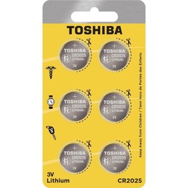 TOSHIBA CR2025 3V Lithium Coin Cell Child Resistant Blister Package (6 Batteries)