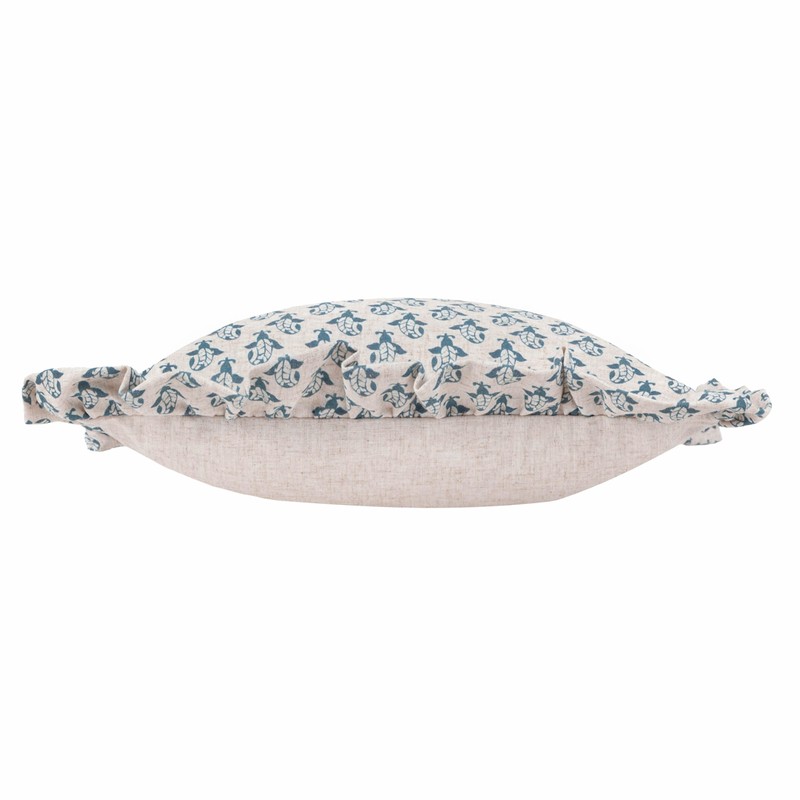 furn. Lulah Block Printed Ruffle Cushion Cover - Linen/Blue -