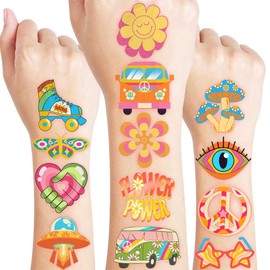 60 PCS Two Groovy Retro 60s 70s Pre-Cut Temporary Tattoos for Kids | Super Cute Themed Birthday Party Favors, Supplies, Decorations, Fake Tattoo Stickers, School Rewards Prizes & Gifts Boys & Girls
