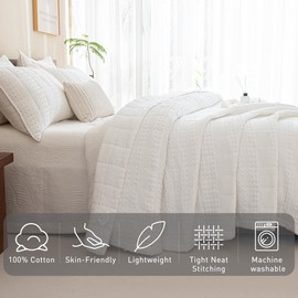 CozyTide 128"x120" Oversized King Bedspread,100% Cotton White Waffle Quilt Set,3Pcs Soft Lightweight Extra Large King Bedding Coverlet Set for All Season