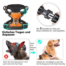 HEELE No-Pull Dog Harness, Chest Harness for Large Dogs, Adjustable, Reflective and Breathable Dog Harness with Padded Handle, Orange, L