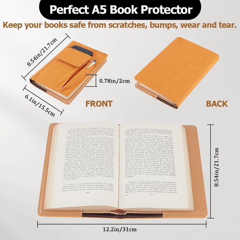 CRASPIRE Orange Book Cover PU Leather A5 Waterproof Book Sleeve