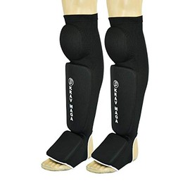 Krav Maga Deluxe Black Elasticated Full Contact Knee, Shin & Instep Pads - PAIR (Medium)
