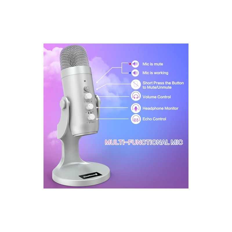 ZealSound - Micrófono de podcast para PC, micrófono USB con